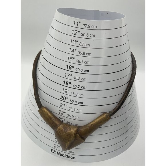 Vintage Brass & Leather Geometric Pendant Necklace - Picture 2 of 4